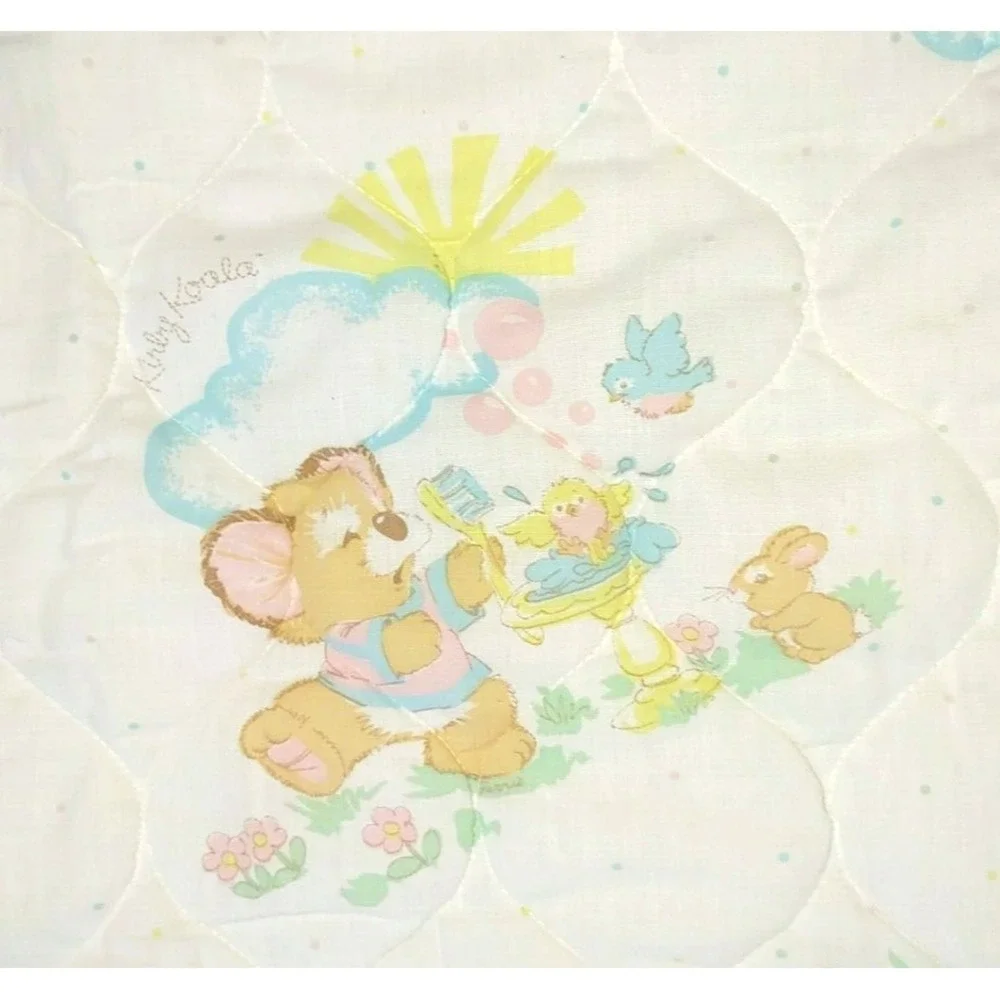 Vtg Kirby Koala Curity Quilted Baby Crib Blanket White Pastel 32x42‎ Lovey HTF